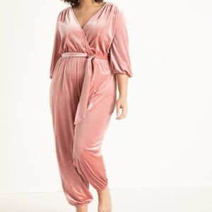 ELOQUII 22/24 Relaxed Pink Velvet Jumpsuit EUC